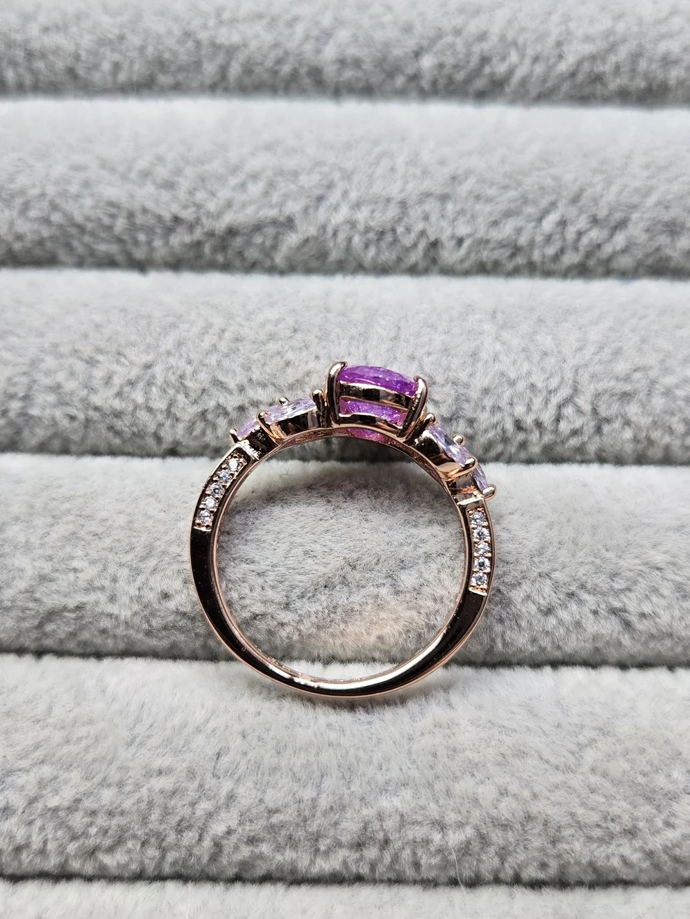 Size 8 Ice Crystal Amethyst Rose Gold Plated Bomb Party Ring